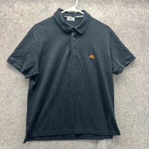 Etro Polo Shirt Mens XL Black Preppy Dress Mesh Milano Logo Extra Large